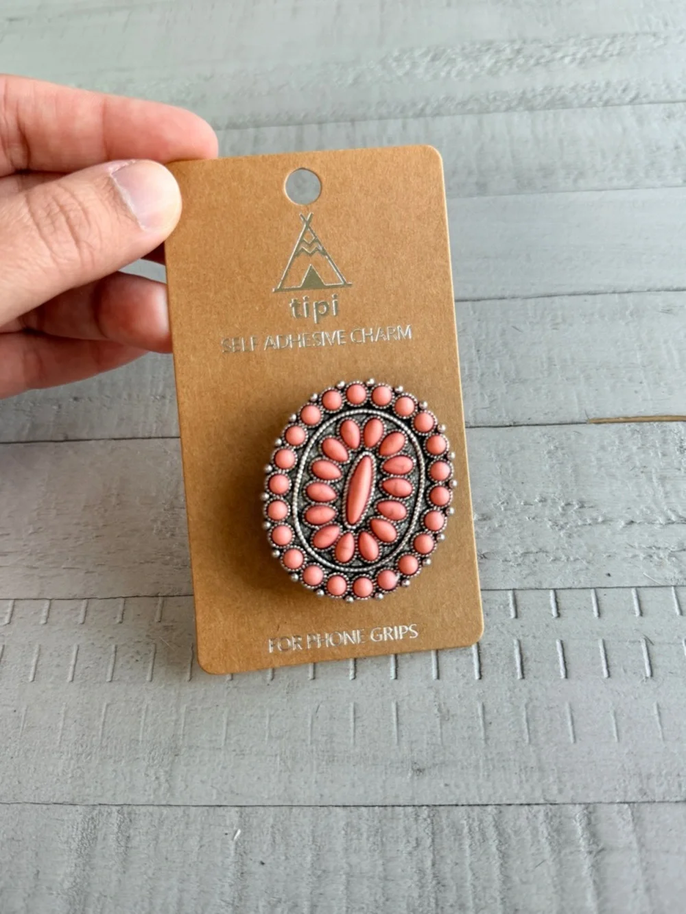 Tipi Coral Oval Beaded Phone Grip- New